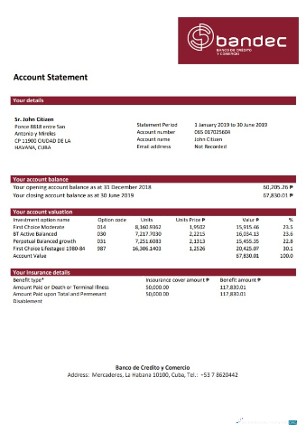 Download Cuba Bandec Banco de Credito y Comercio bank statement word